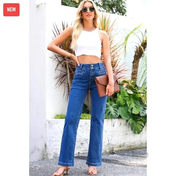 High Waisted Straight Leg Stretchy Jeans Wide Leg Denim Pants